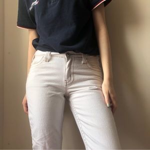 White w/ Brown Contrast Stitching Straight-Leg Jeans